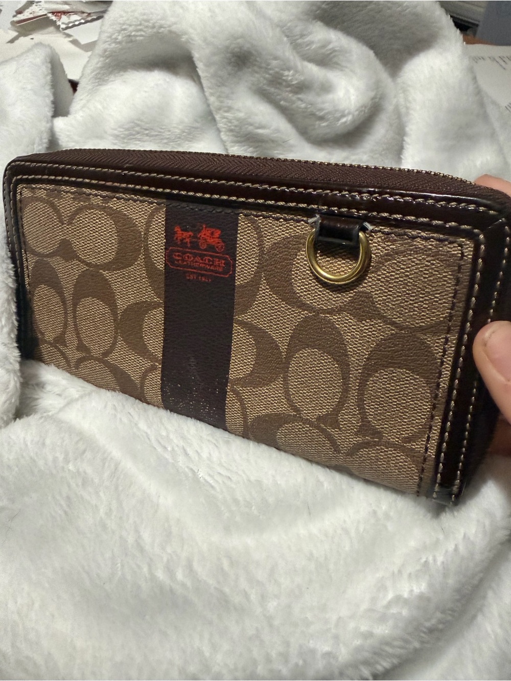 Coach Heritage Signature Stripe Accordion Zip Around Wallet
